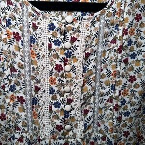Pleione Floral Lace Button-Up Blouse